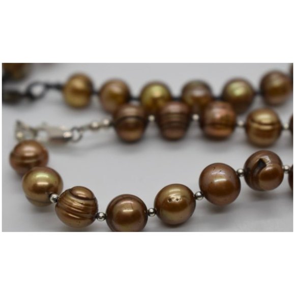 Lee Sands Freshwater Baroque Rust Pearls And Sterling Silver Necklaces 17"